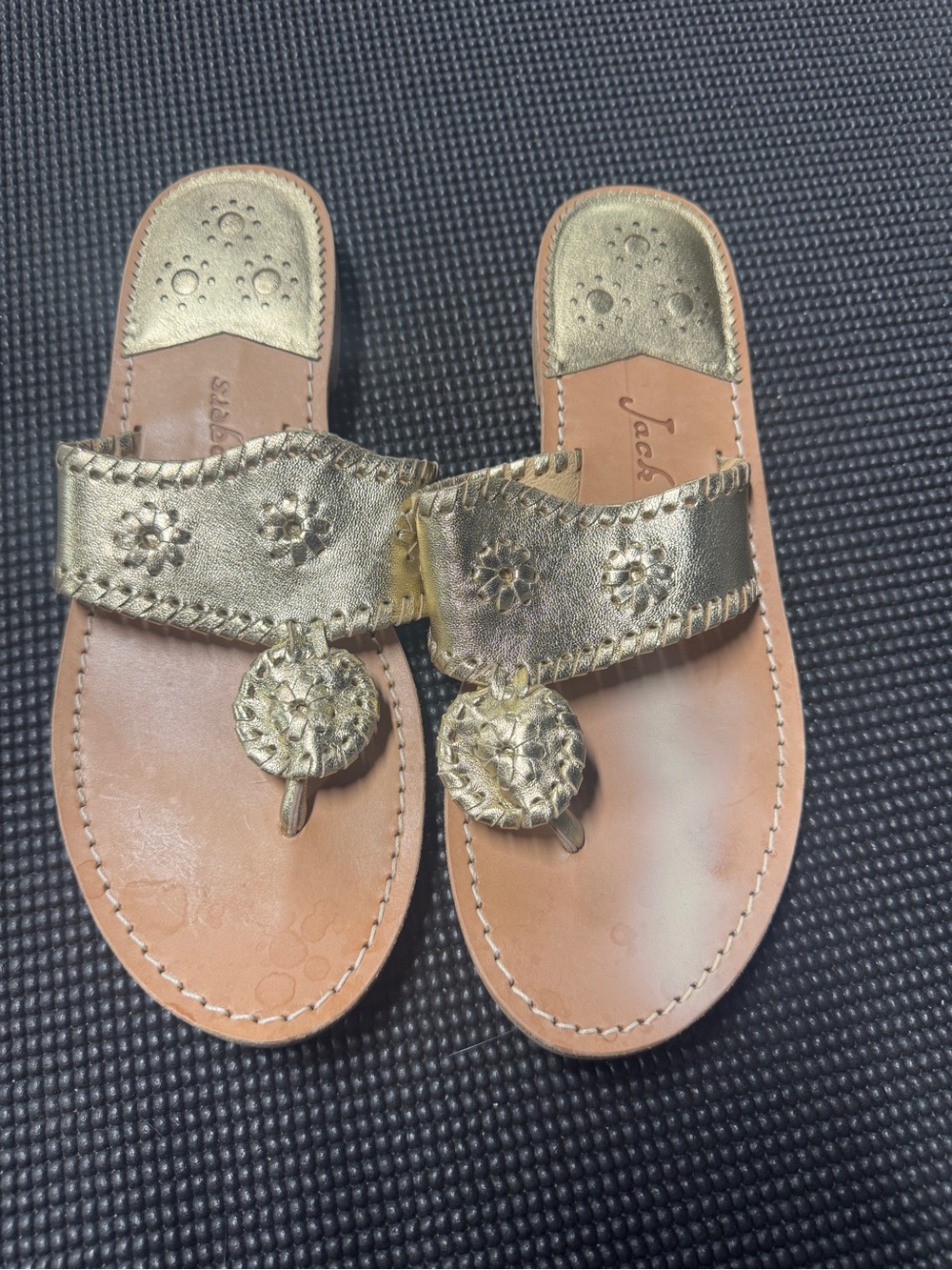 Jack Rogers Gold Metallic Leather Flat Sandals